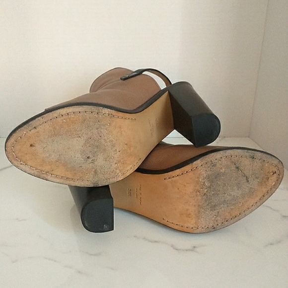 Rag & Bone Wyatt Peep-Toe Genuine Leather Slingback Sandals Taupe/Black 39.5 EU - Picture 11 of 14